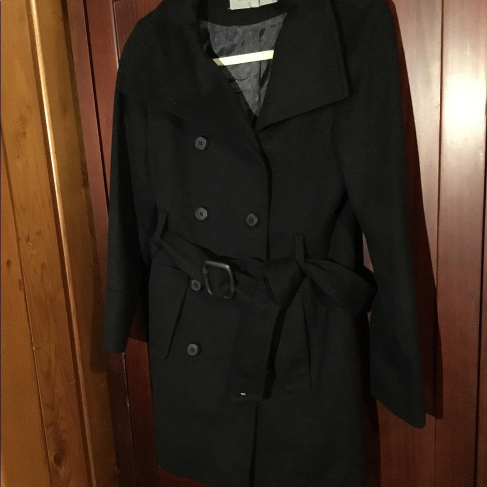 ANNE KLEIN Women’s Wool Long Coat~Black~Size 4~Pre-Owned